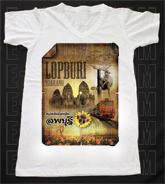เสื้อยืดคอวีพร้อมสกรีนลายแหล่งท่องเที่ยว ลายลพบุรี